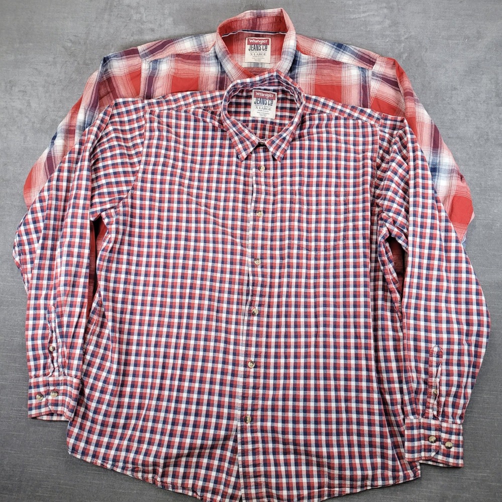 Wrangler Jeans Co Mens XL Long Sleeve Plaid Button Down Shirt Lot of 2
